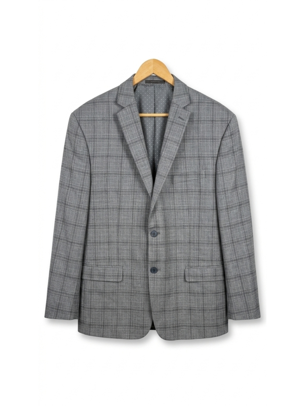 Collections by Michael Strahan Gray Plaid Two-Button Blazer